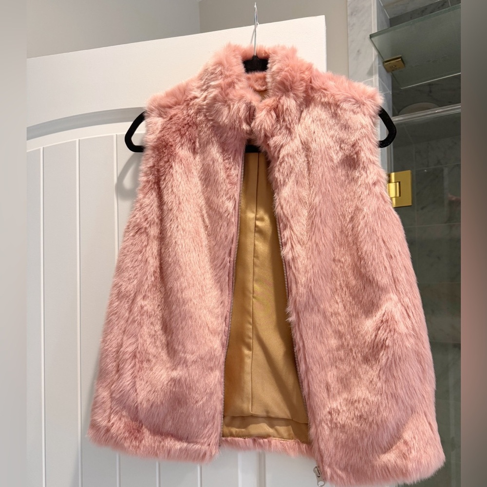 JCrew Pink Faux Fur Vest XXS